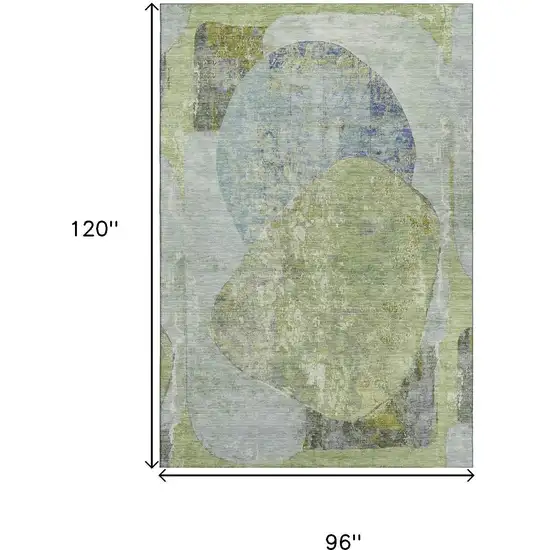 Green Purple And Silver Abstract Washable Area Rug With UV Protection Photo 9