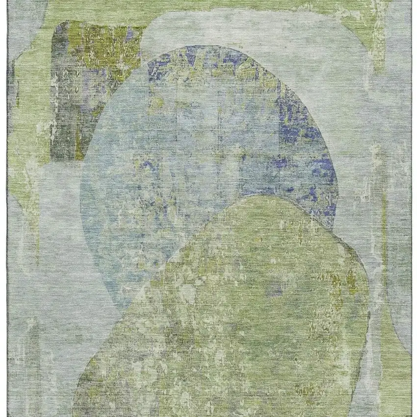 Green Purple And Silver Abstract Washable Area Rug With UV Protection Photo 3