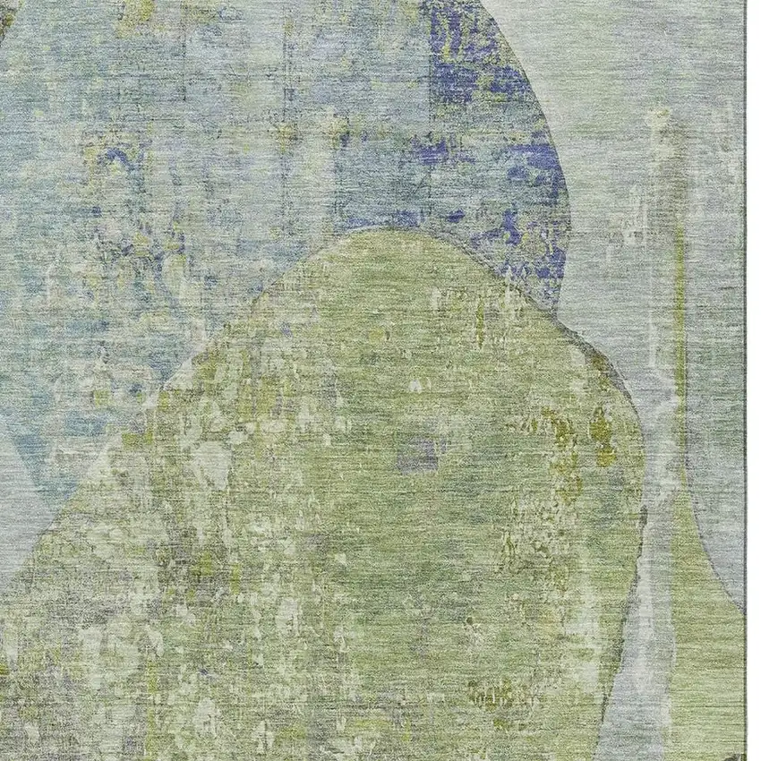 Green Purple And Silver Abstract Washable Area Rug With UV Protection Photo 2