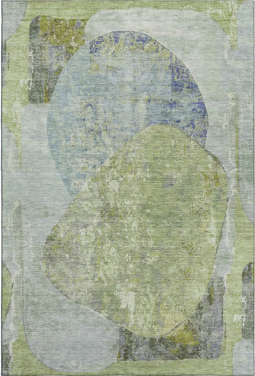 Green Purple And Silver Abstract Washable Area Rug With UV Protection Photo 1