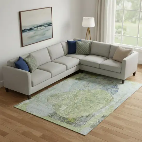 Green Purple And Silver Abstract Washable Area Rug With UV Protection Photo 2