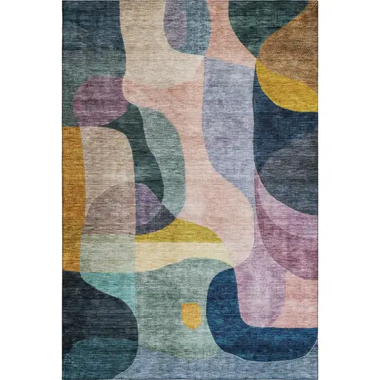 Green Purple Gold And Teal Abstract Geometric Washable Area Rug With UV Protection Photo 6
