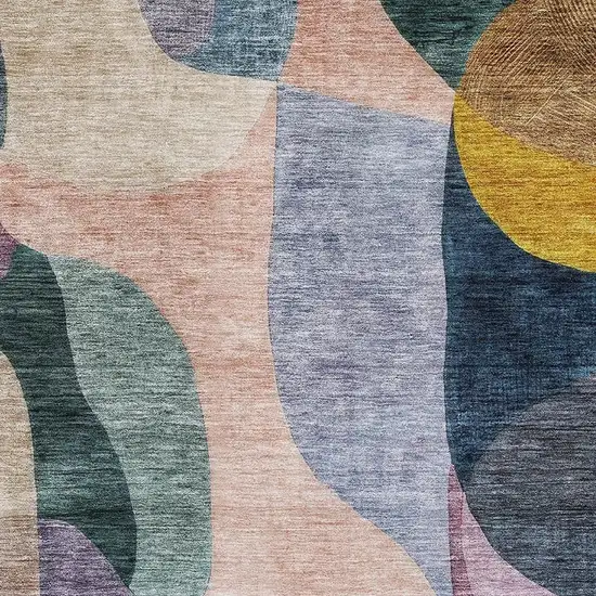 Green Purple Gold And Teal Abstract Geometric Washable Area Rug With UV Protection Photo 3