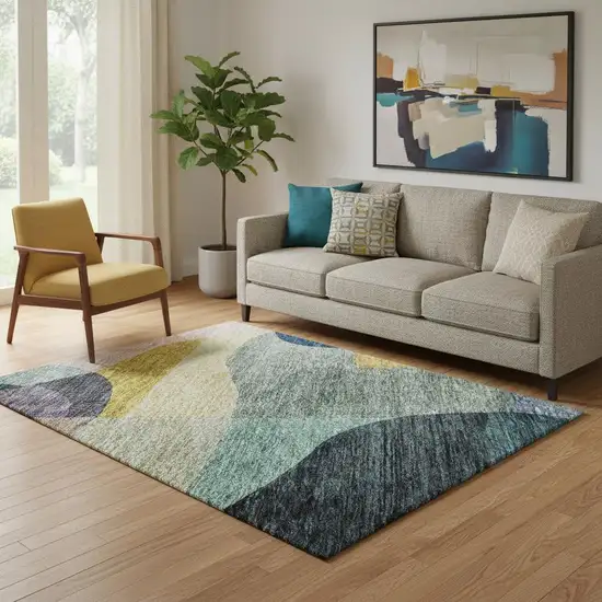 Green Purple Gold And Teal Abstract Geometric Washable Area Rug With UV Protection Photo 2