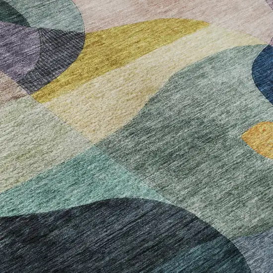 Green Purple Gold And Teal Abstract Geometric Washable Area Rug With UV Protection Photo 1