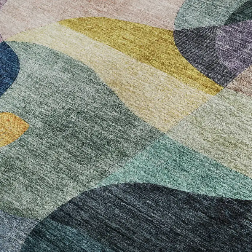 Green Purple Gold And Teal Abstract Geometric Washable Area Rug With UV Protection Photo 2