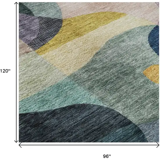 Green Purple Gold And Teal Abstract Geometric Washable Area Rug With UV Protection Photo 9
