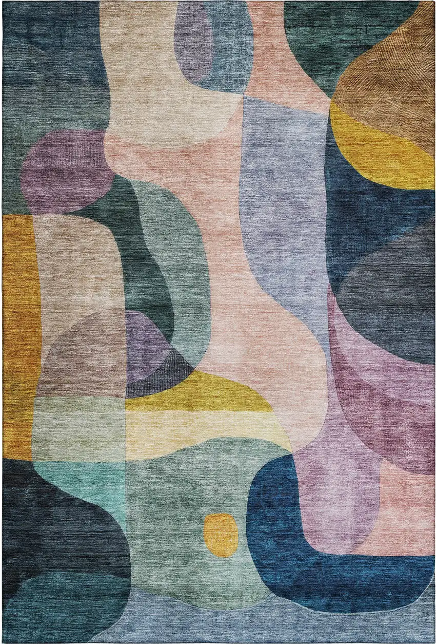 Green Purple Gold And Teal Abstract Geometric Washable Area Rug With UV Protection Photo 6