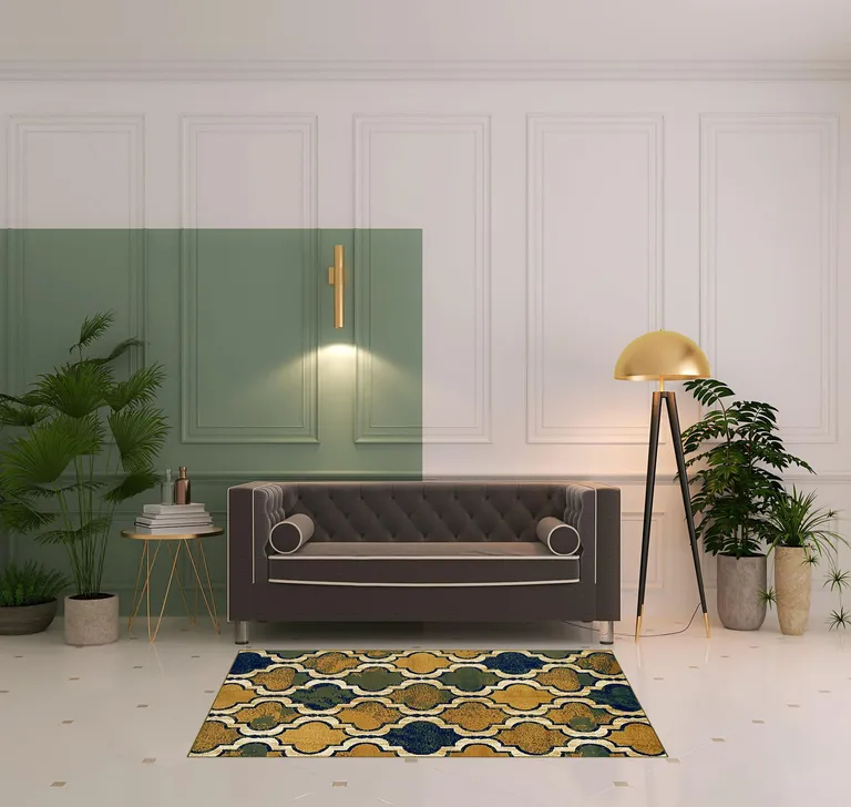 Green Quatrefoil Power Loom Distressed Stain Resistant Area Rug Photo 2