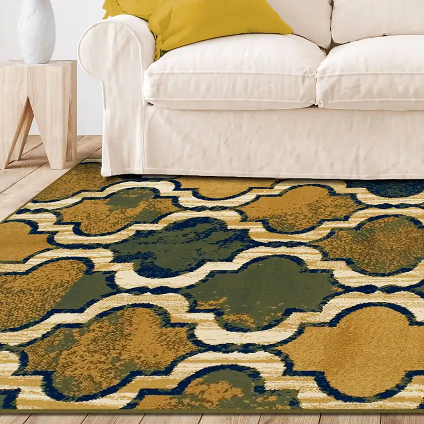 Green Quatrefoil Power Loom Distressed Stain Resistant Area Rug Photo 6