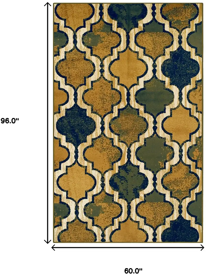 Green Quatrefoil Power Loom Distressed Stain Resistant Area Rug Photo 8