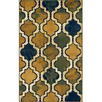 Photo of Green Quatrefoil Power Loom Distressed Stain Resistant Area Rug