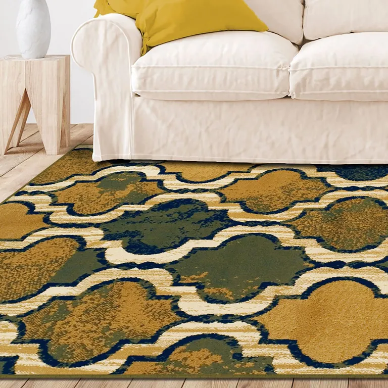 Green Quatrefoil Power Loom Distressed Stain Resistant Area Rug Photo 5