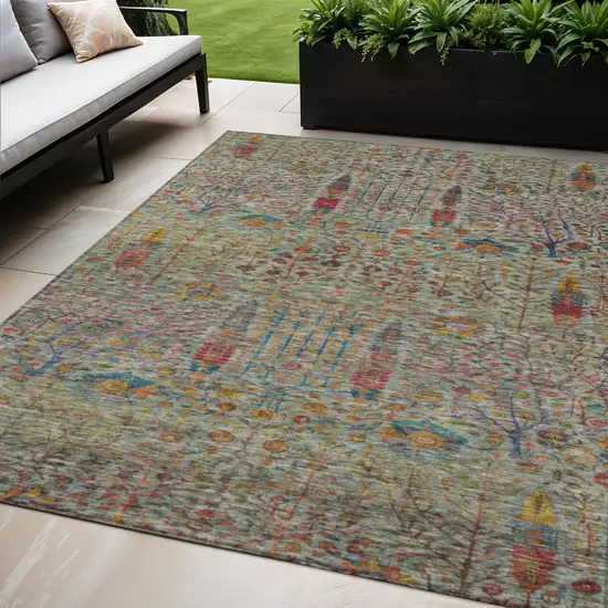 Green Red And Navy Blue Floral Washable Indoor Outdoor Area Rug Photo 2