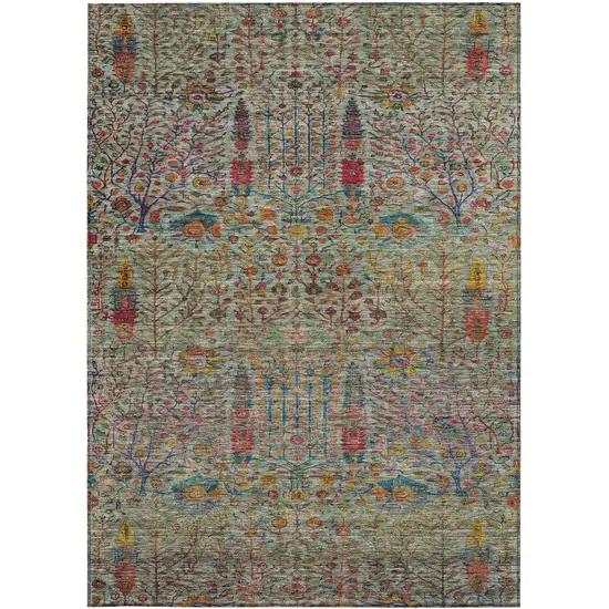 Green Red And Navy Blue Floral Washable Indoor Outdoor Area Rug Photo 4