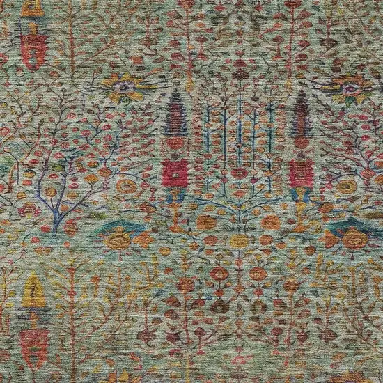 Green Red And Navy Blue Floral Washable Indoor Outdoor Area Rug Photo 3