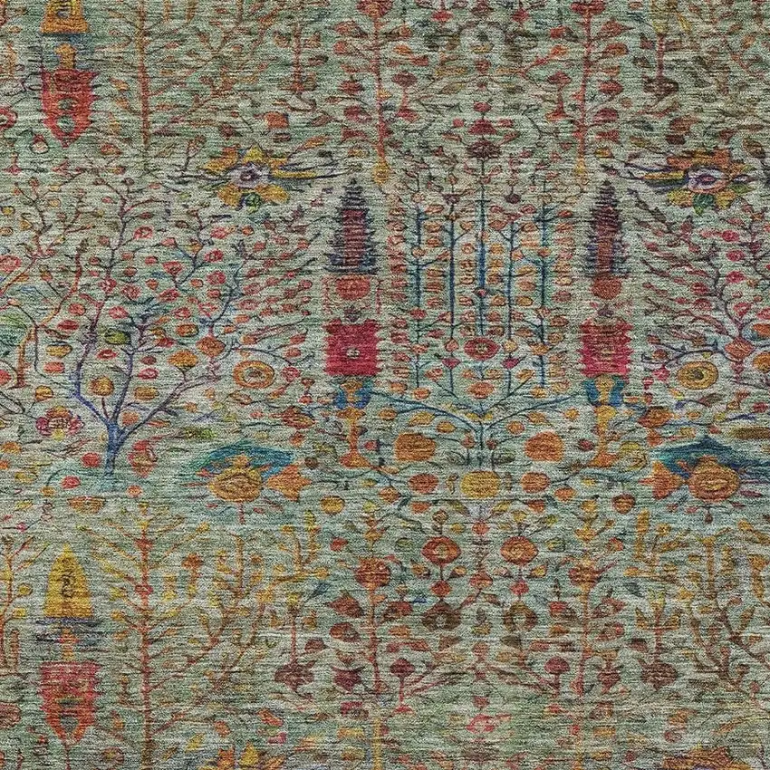 Green Red And Navy Blue Floral Washable Indoor Outdoor Area Rug Photo 3