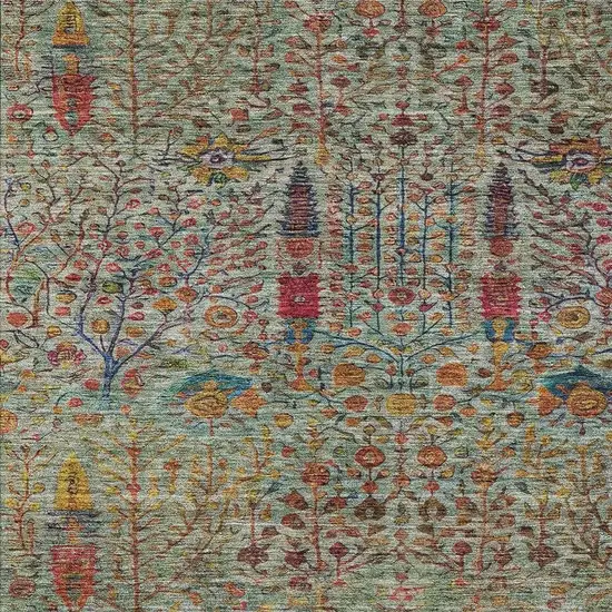 Green Red And Navy Blue Floral Washable Indoor Outdoor Area Rug Photo 7