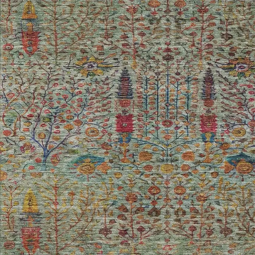 Green Red And Navy Blue Floral Washable Indoor Outdoor Area Rug Photo 7