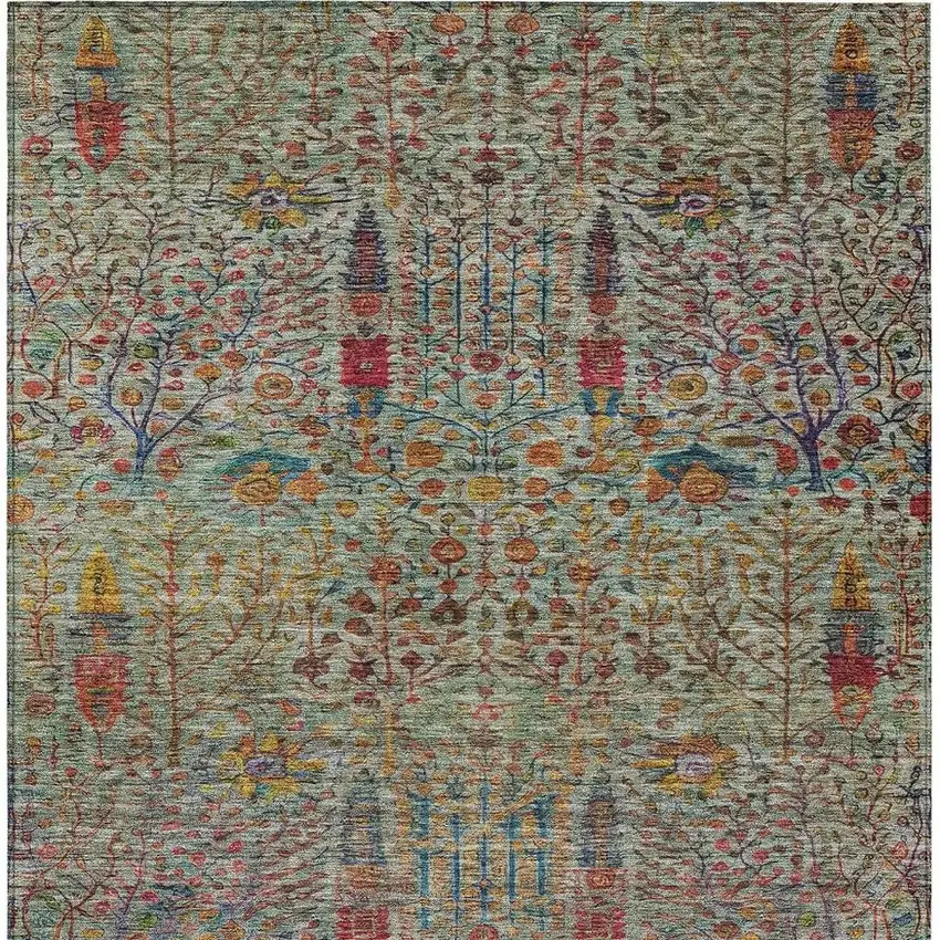 Green Red And Navy Blue Floral Washable Indoor Outdoor Area Rug Photo 8