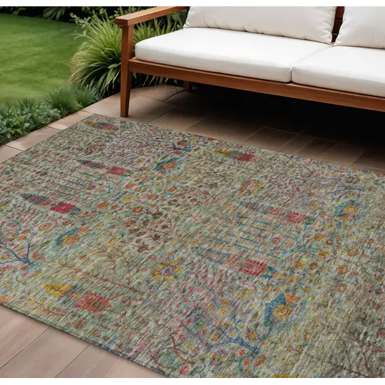 Green Red And Navy Blue Floral Washable Indoor Outdoor Area Rug Photo 2