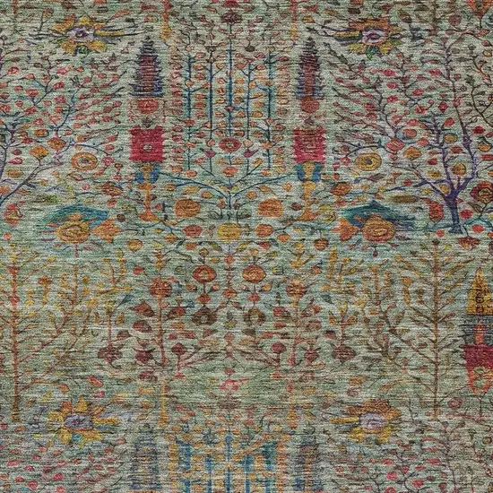 Green Red And Navy Blue Floral Washable Indoor Outdoor Area Rug Photo 3