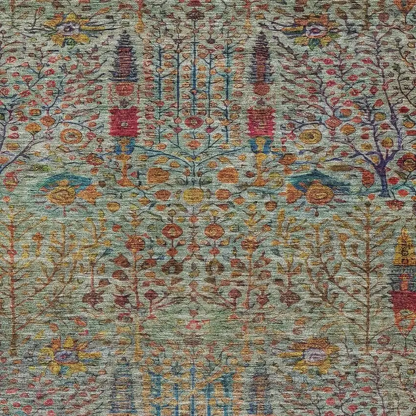 Green Red And Navy Blue Floral Washable Indoor Outdoor Area Rug Photo 3