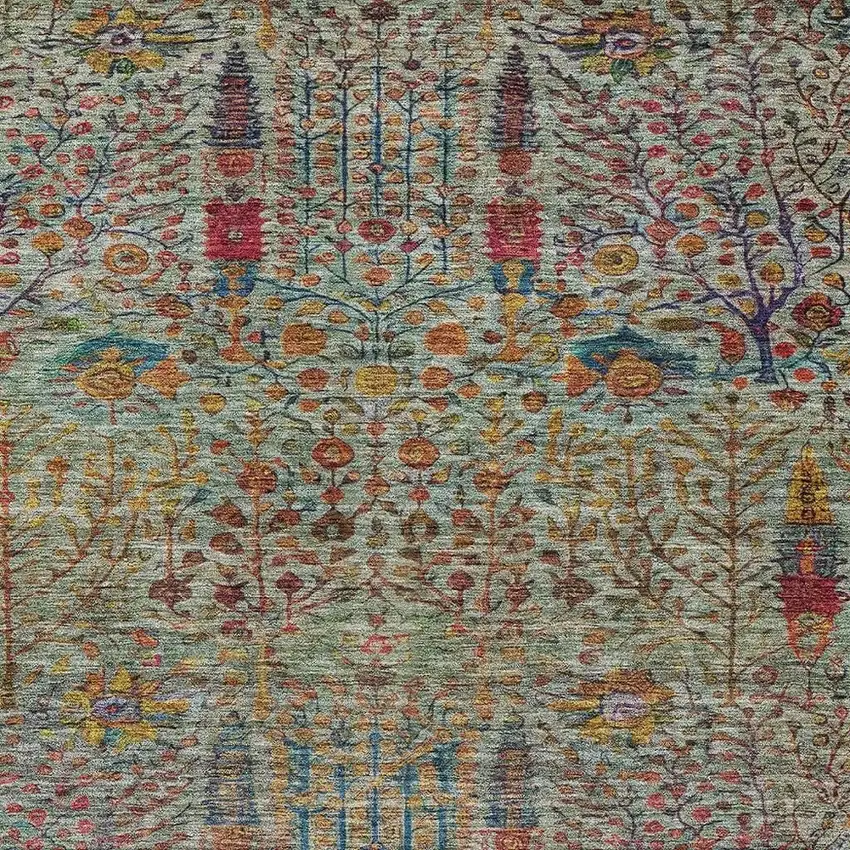 Green Red And Navy Blue Floral Washable Indoor Outdoor Area Rug Photo 3