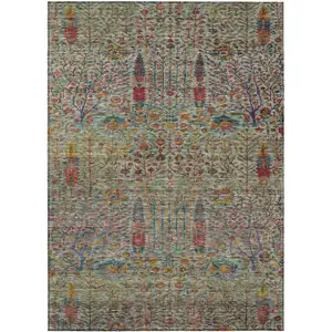 Photo of Green Red And Navy Blue Floral Washable Indoor Outdoor Area Rug