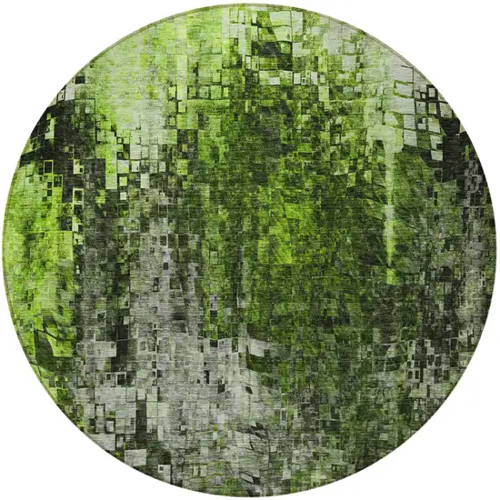 8' Green And Lime Green Round Abstract Washable Indoor Outdoor Area Rug Photo 4