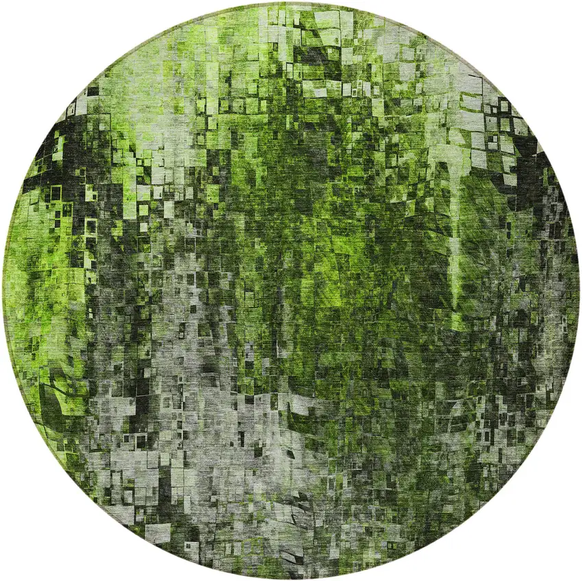 8' Green And Lime Green Round Abstract Washable Indoor Outdoor Area Rug Photo 4