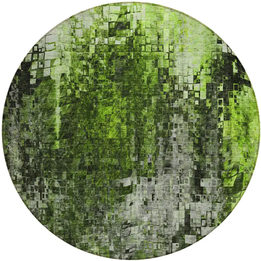 Green Round Abstract Washable Non Skid Indoor Outdoor Area Rug Photo 2