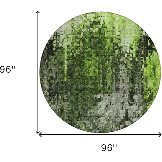 Green Round Abstract Washable Non Skid Indoor Outdoor Area Rug Photo 3