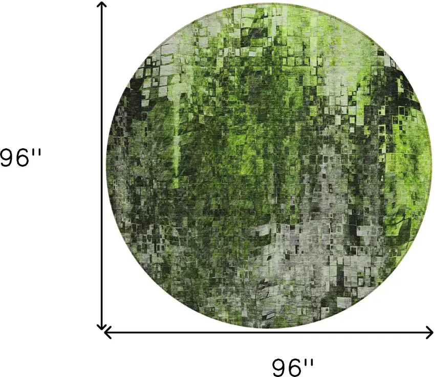 Green Round Abstract Washable Non Skid Indoor Outdoor Area Rug Photo 3