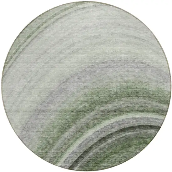 Green Round Abstract Washable Non Skid Indoor Outdoor Area Rug Photo 2