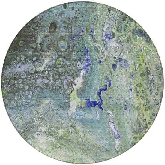 8' Green And Lime Green Round Abstract Washable Indoor Outdoor Area Rug Photo 5