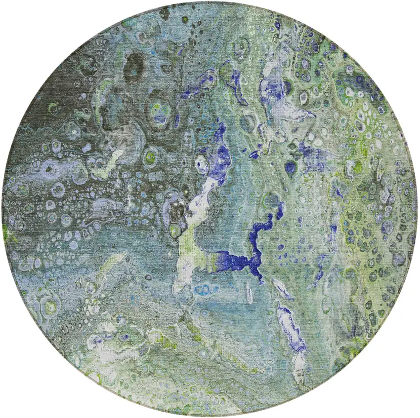 8' Green And Lime Green Round Abstract Washable Indoor Outdoor Area Rug Photo 5
