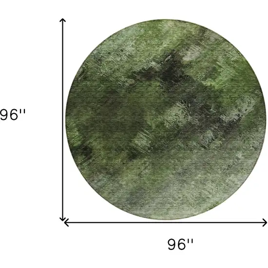 Green Round Abstract Washable Non Skid Indoor Outdoor Area Rug Photo 3