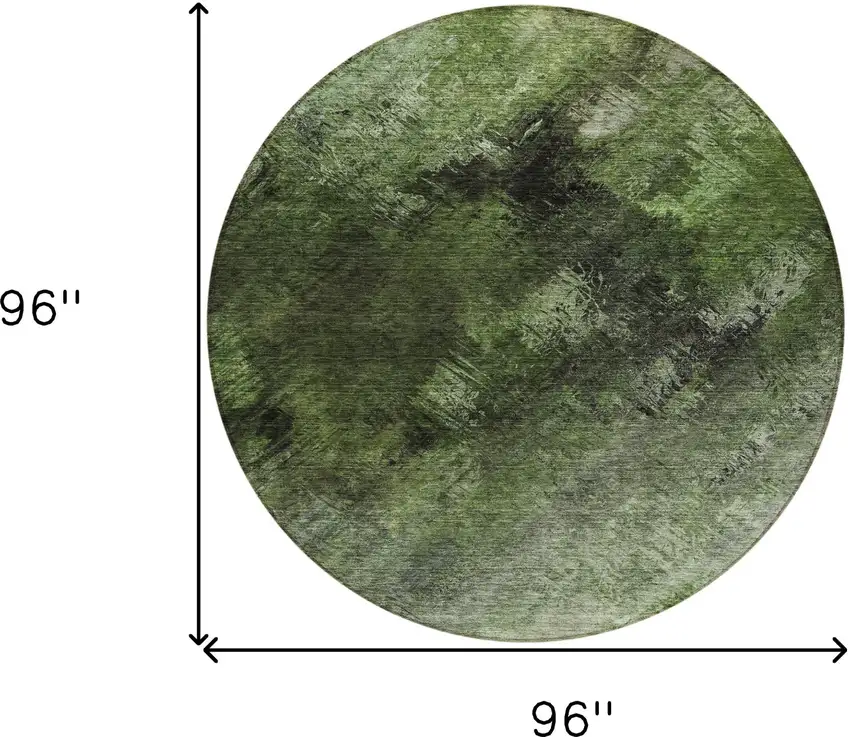 Green Round Abstract Washable Non Skid Indoor Outdoor Area Rug Photo 3