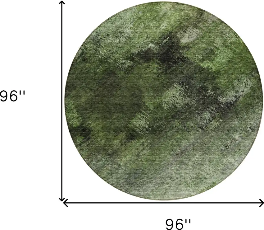 Green Round Abstract Washable Non Skid Indoor Outdoor Area Rug Photo 3