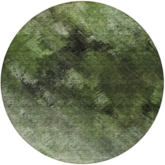 Green Round Abstract Washable Non Skid Indoor Outdoor Area Rug Photo 5