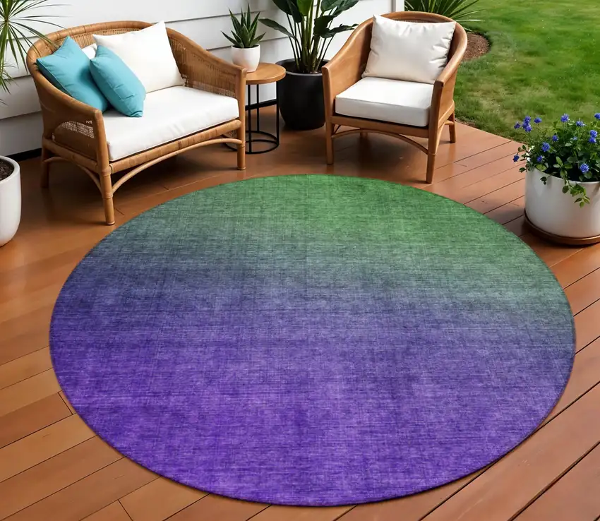 Green Round Ombre Washable Non Skid Indoor Outdoor Area Rug Photo 1