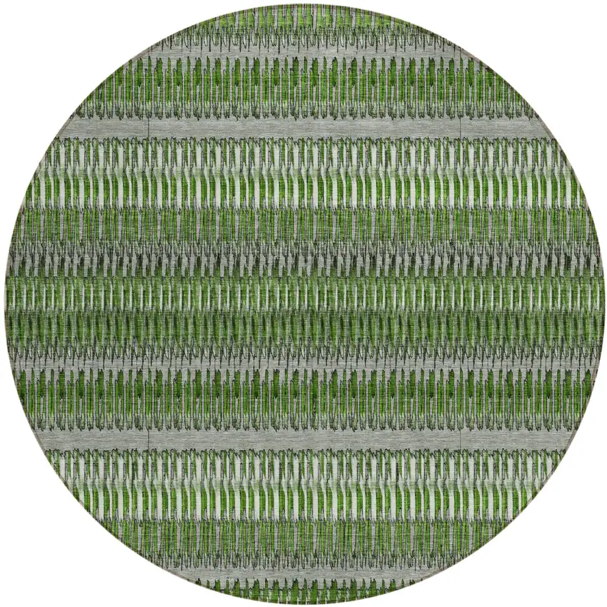 Green Round Striped Washable Non Skid Indoor Outdoor Area Rug Photo 2