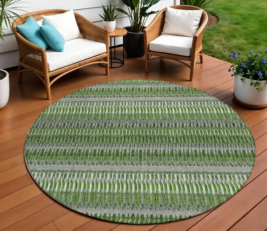 Green Round Striped Washable Non Skid Indoor Outdoor Area Rug Photo 1