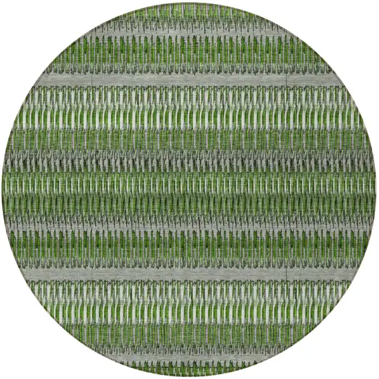 8' Green And Ivory Round Striped Washable Indoor Outdoor Area Rug Photo 4