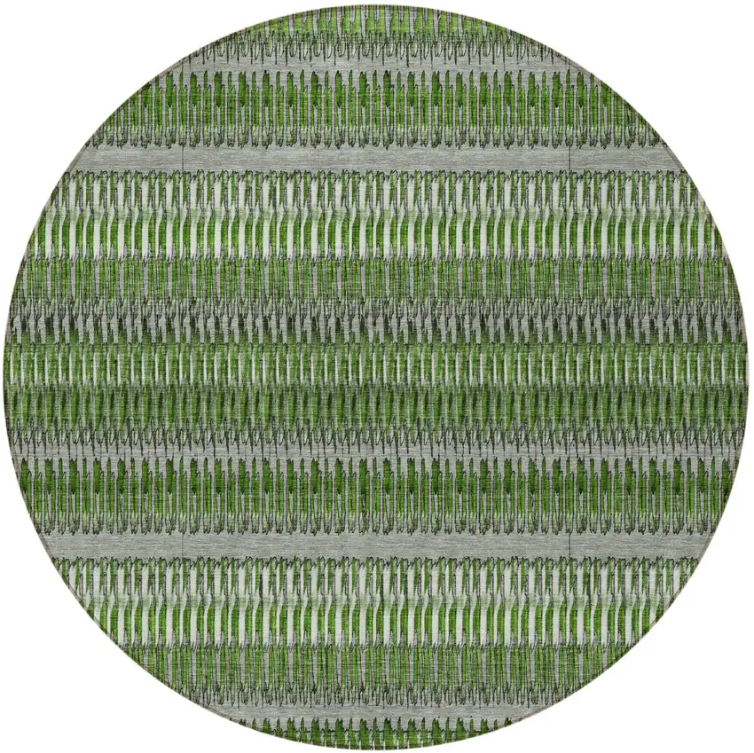 8' Green And Ivory Round Striped Washable Indoor Outdoor Area Rug Photo 4