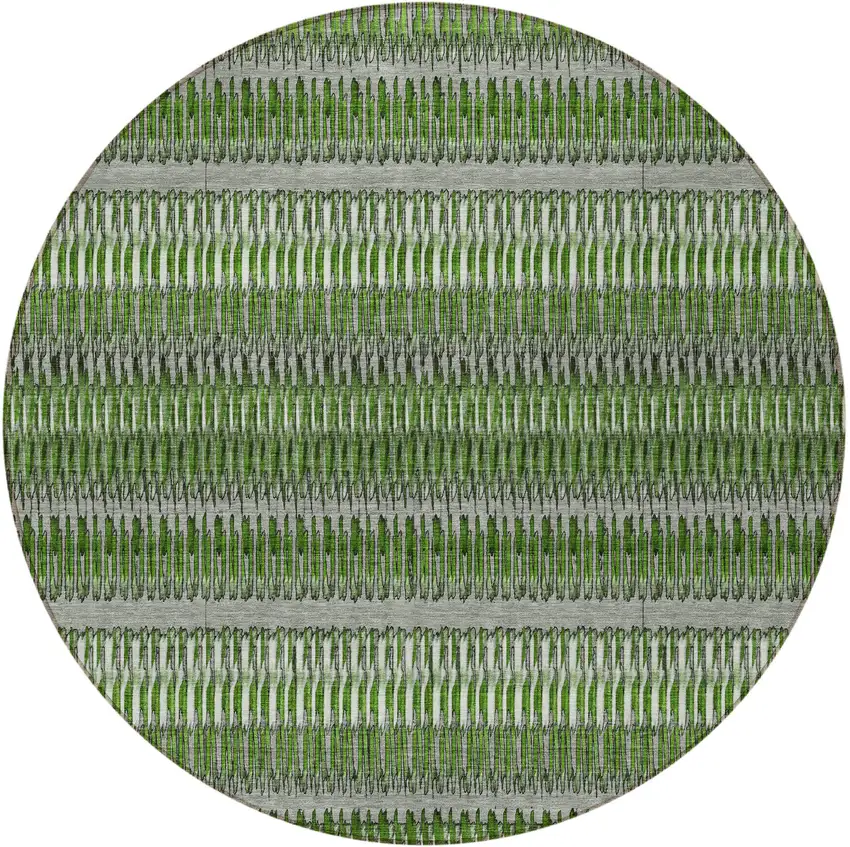 8' Green And Ivory Round Striped Washable Indoor Outdoor Area Rug Photo 4