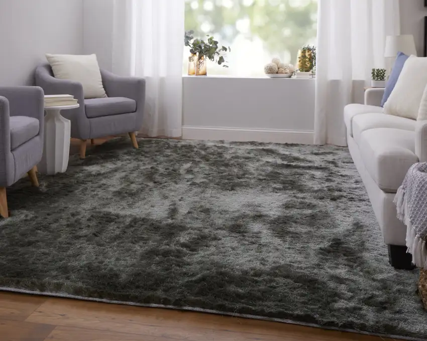 Green Shag Hand Tufted Area Rug Photo 9