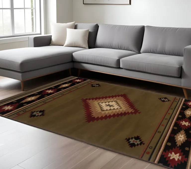 Green Southwestern Power Loom Stain Resistant Area Rug Photo 4