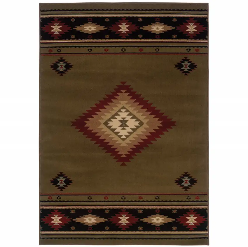 Green Southwestern Power Loom Stain Resistant Area Rug Photo 1